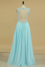 Load image into Gallery viewer, Plus Size V-Neck Prom Dresses A Line Floor Length With Ruffles &amp; Applique Chiffon