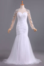 Load image into Gallery viewer, Wedding Dresses Mermaid Scoop Long Sleeves Floor Length Tulle With Beading
