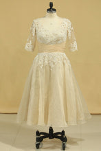 Load image into Gallery viewer, Wedding Dresses A Line V Neck Half Sleeves Plus Size With Applique &amp; Beads Organza