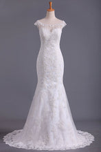 Load image into Gallery viewer, Wedding Dresses Off The Shoulder Mermaid With Applique Tulle Sweep Train