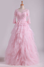Load image into Gallery viewer, Scoop Half Sleeve A Line Mother Of The Bride Dresses With Applique Tulle