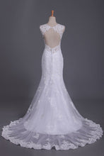 Load image into Gallery viewer, Straps Wedding Dresses Mermaid/Trumpet With Applique Tulle Court Train Open Back
