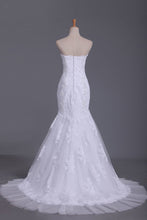 Load image into Gallery viewer, Sweetheart Mermaid Tulle With Applique And Beads Wedding Dresses