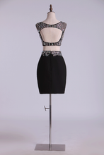 Load image into Gallery viewer, Bateau Sheath Homecoming Dresses Short Two Pieces With Beading