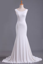Load image into Gallery viewer, White Scoop Mermaid/Trumpet Wedding Dresses Spandex Court Train