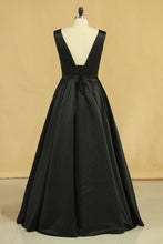 Load image into Gallery viewer, Evening Dress Concise A-Line Floor Length Lace-Up Satin Black Plus Size