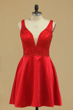Load image into Gallery viewer, V Neck A Line Homecoming Dresses With Beading Above Knee Length