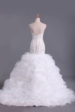 Load image into Gallery viewer, Sweetheart Wedding Dresses Mermaid Organza With Beads And Rhinestones
