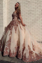 Load image into Gallery viewer, Rosewood Sequins Ball Gown Sweetheart Strapless Quinceanera Dresses with SJS15661