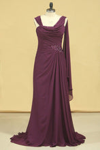 Load image into Gallery viewer, Straps Mother Of The Bride Dresses Chiffon With Beading And Ruffles  Sheath