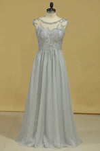 Load image into Gallery viewer, Plus Size Bateau Beaded Bodice A-Line Prom Dresses With Long Chiffon Skirt