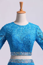 Load image into Gallery viewer, Two Pieces Prom Dresses Long Sleeves Scoop Trumpet Court Train Lace