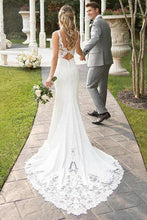 Load image into Gallery viewer, Spaghetti Straps Lace Open Back Mermaid Off White Wedding Dresses Bridal Dresses SJS15416