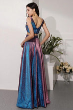 Load image into Gallery viewer, Two Pieces V Neck Straps V Back Floor Length Prom Dresses Long Party Dresses SJS15447