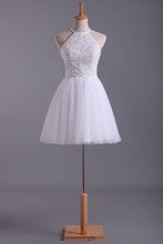 Load image into Gallery viewer, White Halter Homecoming Dresses A-Line Tulle Short/Mini Beaded Bodice