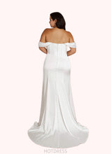 Load image into Gallery viewer, Valery Mermaid Off the Shoulder Stretch Satin Chapel Train Dress P0020068