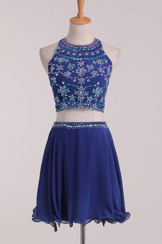 Two-Piece Open Back Scoop Chiffon With Beads A Line Homecoming Dresses