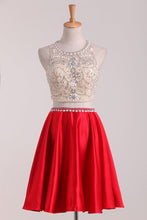 Load image into Gallery viewer, New Arrival Scoop Beaded Bodice Homecoming Dresses A Line Satin Two Pieces