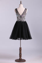 Load image into Gallery viewer, V-Neck Homecoming Dresses A-Line Short Beaded Bodice Tulle