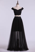 Load image into Gallery viewer, Two Pieces Prom Dresses Tulle A Line With Applique