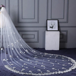 3M Tulle Ivory Wedding Veils with Appliques, Fashion Hand Made Flowers Wedding Veils SJS15544