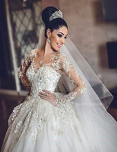 Load image into Gallery viewer, Wedding Dresses Scoop Long Sleeves A Line Tulle With Applique And Beads