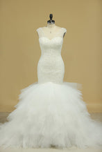 Load image into Gallery viewer, Wedding Dresses V Neck Beaded Bodice Tulle Mermaid Court Train