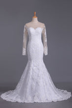 Load image into Gallery viewer, Wedding Dresses Mermaid Scoop Long Sleeves Tulle With Applique Court Train