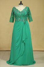 Load image into Gallery viewer, Plus Size V Neck Mother Of The Bride Dresses With Beads &amp; Applique Chiffon Color Hunter