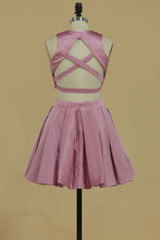 Load image into Gallery viewer, Two-Piece Homecoming Dresses Cross Back Satin