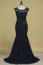 Load image into Gallery viewer, Scoop Mermaid Tulle With Applique And Beads Mother Of The Bride Dresses