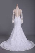 Load image into Gallery viewer, Wedding Dresses Mermaid Scoop Long Sleeves Tulle With Applique Court Train