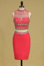Load image into Gallery viewer, New Arrival Homecoming Dresses High Neck Two Pieces Chiffon With Beading