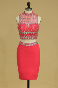 New Arrival Homecoming Dresses High Neck Two Pieces Chiffon With Beading