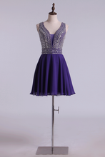Load image into Gallery viewer, A Line Beaded Bodice Short Homecoming Dresses V-Neck