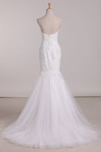 Load image into Gallery viewer, Wedding Dresses Sweetheart Mermaid Tulle With Applique Sweep Train