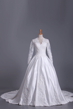 Load image into Gallery viewer, Wedding Dresses A Line V Neck Long Sleeves With Applique Satin