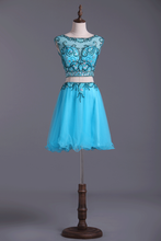 Load image into Gallery viewer, Two Pieces Scoop Homecoming Dresses A Line Tulle With Beads Mini