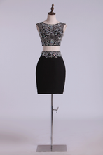 Load image into Gallery viewer, Bateau Sheath Homecoming Dresses Short Two Pieces With Beading