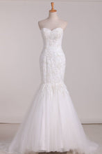 Load image into Gallery viewer, Wedding Dresses Sweetheart Mermaid Tulle With Applique Sweep Train