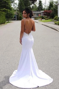 Spaghetti Straps Mermaid Wedding Dress With Appliques Sexy Backless Bridal SJSPGZT9APS