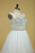 Load image into Gallery viewer, Scoop Beaded Bodice A Line Prom Dress Short/Mini With Tulle Skirt White Plus Size