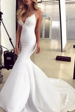 Load image into Gallery viewer, Spaghetti Straps Mermaid Wedding Dress With Appliques Sexy Backless Bridal SJSPGZT9APS