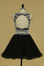 Load image into Gallery viewer, Two-Piece Open Back Scoop A Line Homecoming Dresses Tulle With Beading