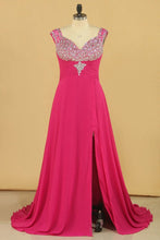 Load image into Gallery viewer, Prom Dresses Straps With Beads And Slit Sweep Train Plus Size