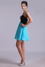 Load image into Gallery viewer, Two-Tone Homecoming Dresses One Shoulder A-Line Empire Waist Chiffon With Beads