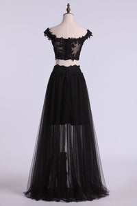 Two Pieces Prom Dresses Tulle A Line With Applique
