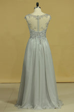 Load image into Gallery viewer, Plus Size Bateau Beaded Bodice A-Line Prom Dresses With Long Chiffon Skirt