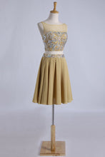 Load image into Gallery viewer, Two Pieces Bateau Prom Dresses A Line With Beading Mini