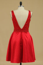 Load image into Gallery viewer, V Neck A Line Homecoming Dresses With Beading Above Knee Length